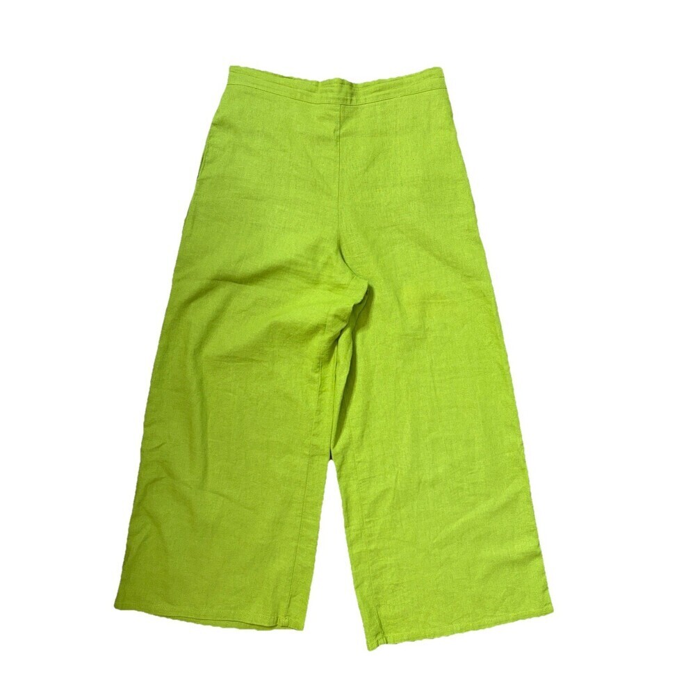 Jules & Leopold Pants Pull On Linen Blend Wide Leg Lime Flat Front Pockets SMALL